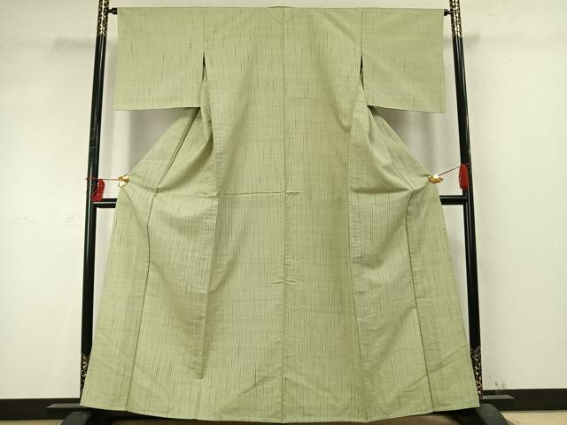 平和屋着物▽上質な紬 単衣 縞 正絹 逸品 AABD0387fy