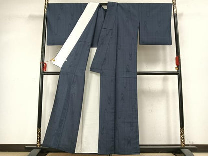 平和屋着物▽本塩沢 単衣 110亀甲 幾何学文様 正絹 逸品 AABD0389fy