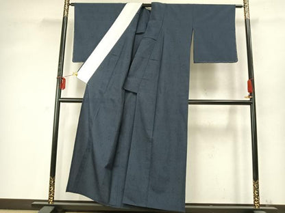 平和屋着物▽本塩沢 単衣 110亀甲 幾何学文様 正絹 逸品 AABD0390fy