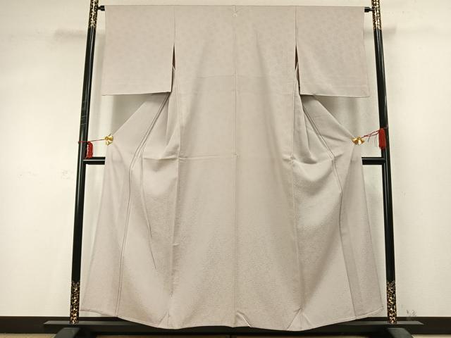 平和屋着物▽上質な色無地 単衣 花唐草地紋 灰梅色 丹後ちりめん 反端付き 正絹 逸品 AABD0392fy