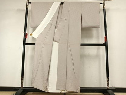 平和屋着物▽上質な色無地 単衣 花唐草地紋 灰梅色 丹後ちりめん 反端付き 正絹 逸品 AABD0392fy