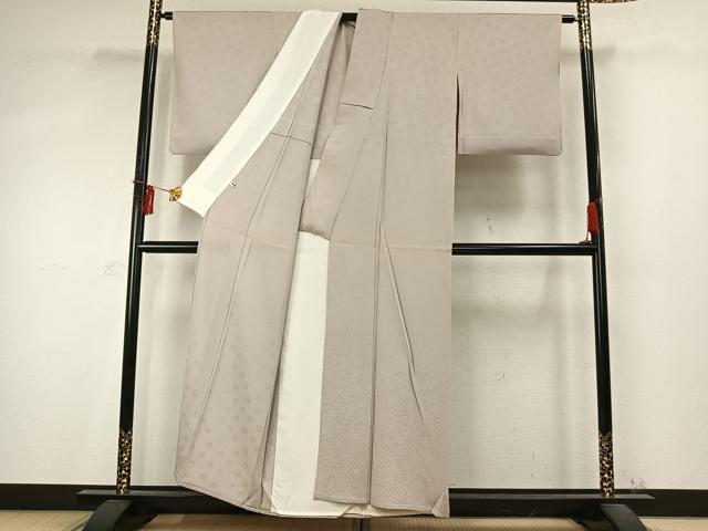 平和屋着物▽上質な色無地 単衣 花唐草地紋 灰梅色 丹後ちりめん 反端付き 正絹 逸品 AABD0392fy