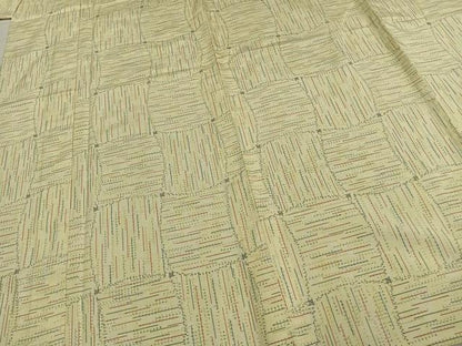 平和屋着物▽上質な紬　単衣　変わり市松文様　正絹　逸品　AABD0395fy