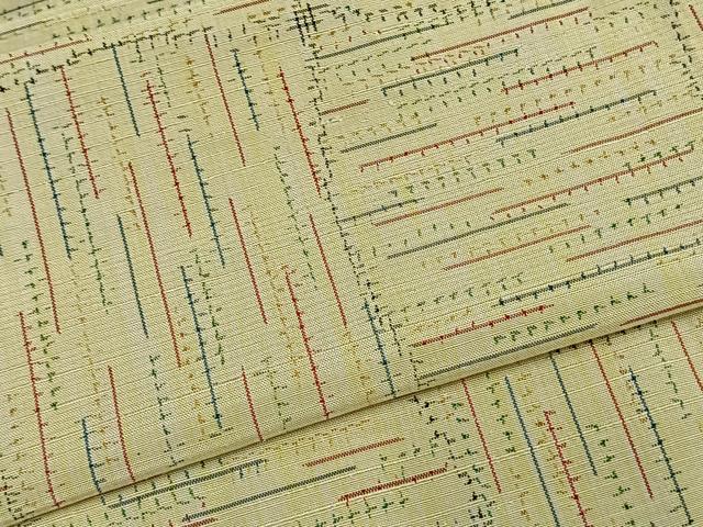 平和屋着物▽上質な紬　単衣　変わり市松文様　正絹　逸品　AABD0395fy