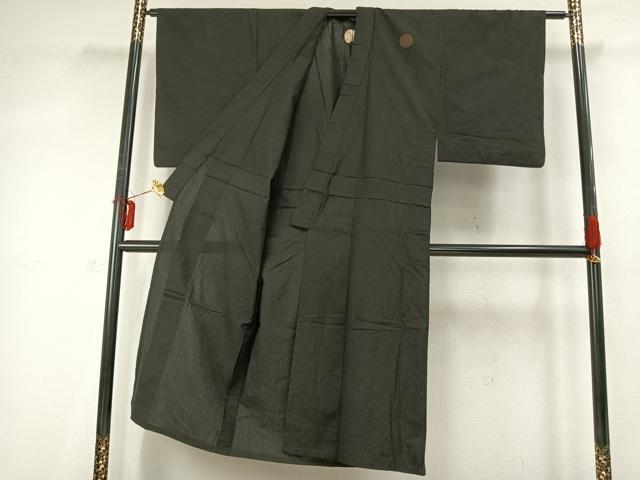 平和屋着物▽男性 黒紋付 単衣 紬地 正絹 逸品 AABD0396fy