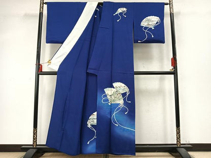 平和屋着物▽訪問着 単衣 扇面文 暈し染め 正絹 逸品 AABD0397fy