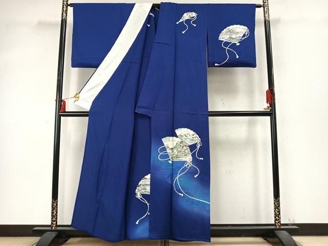 平和屋着物▽訪問着 単衣 扇面文 暈し染め 正絹 逸品 AABD0397fy