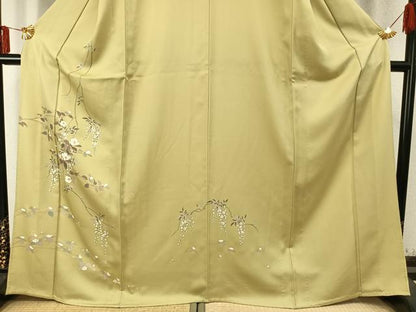 平和屋着物▽訪問着 単衣 刺繍 枝花文 正絹 逸品 AABD0399fy