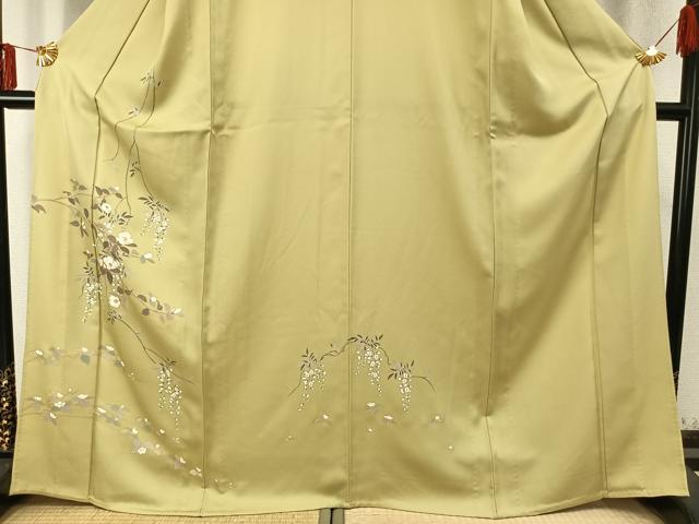 平和屋着物▽訪問着 単衣 刺繍 枝花文 正絹 逸品 AABD0399fy