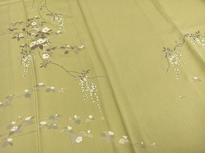 平和屋着物▽訪問着 単衣 刺繍 枝花文 正絹 逸品 AABD0399fy