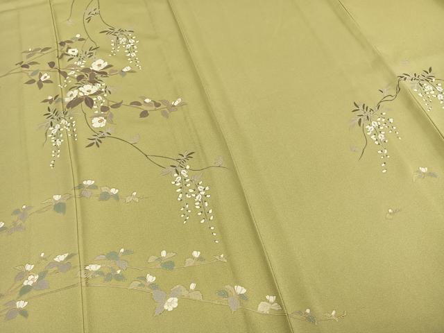 平和屋着物▽訪問着 単衣 刺繍 枝花文 正絹 逸品 AABD0399fy