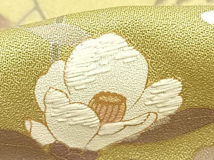 平和屋着物▽訪問着 単衣 刺繍 枝花文 正絹 逸品 AABD0399fy