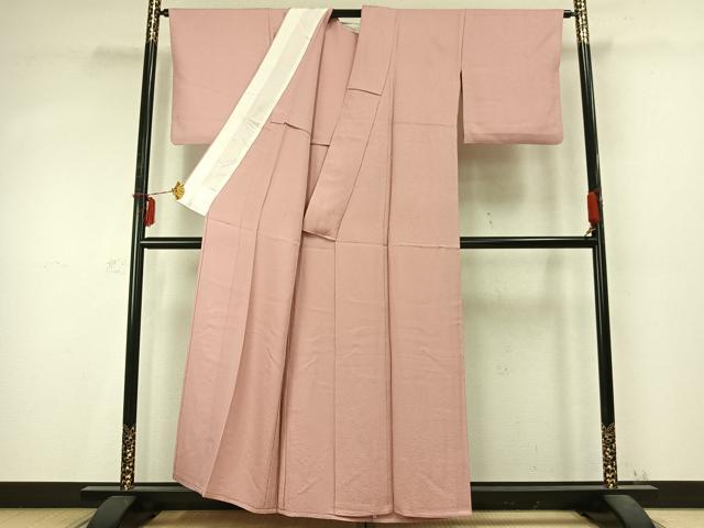 平和屋着物▽上質な色無地 単衣 珊瑚色 正絹 逸品 AABD0401fy