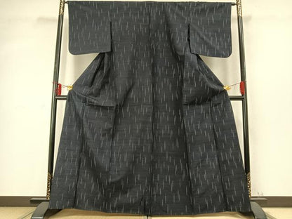 平和屋着物▽上質な紬 単衣 抽象文様 黒地 正絹 逸品 AABD0403fy