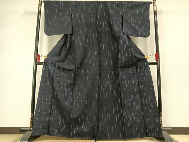 平和屋着物▽上質な紬 単衣 抽象文様 黒地 正絹 逸品 AABD0403fy