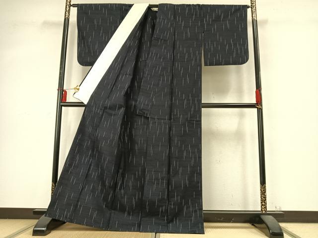 平和屋着物▽上質な紬 単衣 抽象文様 黒地 正絹 逸品 AABD0403fy