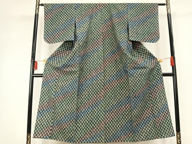 平和屋着物▽上質な紬 単衣 絞り 菱文 正絹 逸品 AABD0407fy