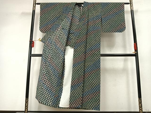 平和屋着物▽上質な紬 単衣 絞り 菱文 正絹 逸品 AABD0407fy