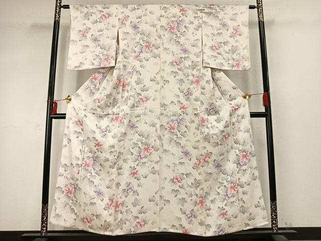 平和屋着物▽上質な小紋 単衣 草花文 正絹 逸品 AABD0409fy
