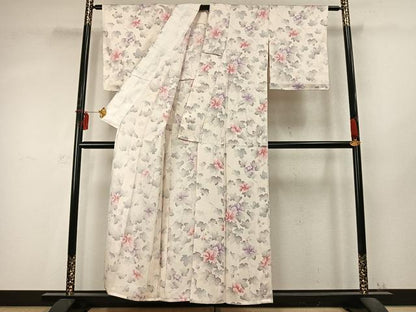 平和屋着物▽上質な小紋 単衣 草花文 正絹 逸品 AABD0409fy
