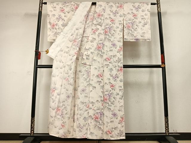 平和屋着物▽上質な小紋 単衣 草花文 正絹 逸品 AABD0409fy