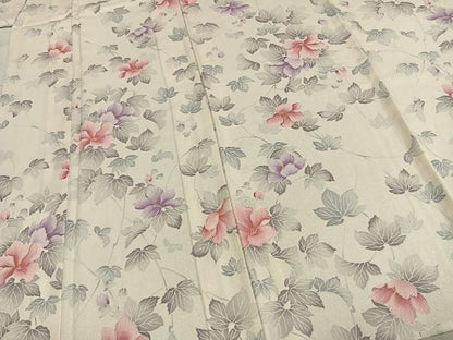 平和屋着物▽上質な小紋 単衣 草花文 正絹 逸品 AABD0409fy