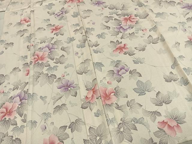 平和屋着物▽上質な小紋 単衣 草花文 正絹 逸品 AABD0409fy