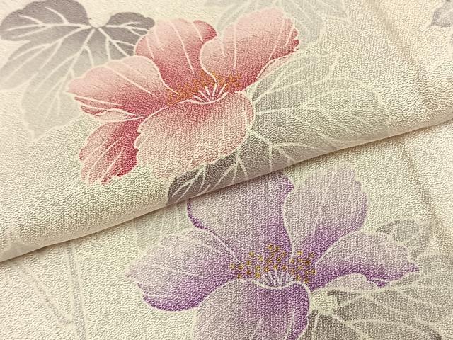 平和屋着物▽上質な小紋 単衣 草花文 正絹 逸品 AABD0409fy