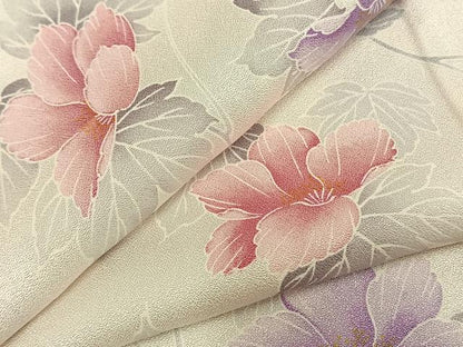 平和屋着物▽上質な小紋 単衣 草花文 正絹 逸品 AABD0409fy