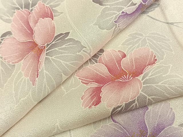 平和屋着物▽上質な小紋 単衣 草花文 正絹 逸品 AABD0409fy