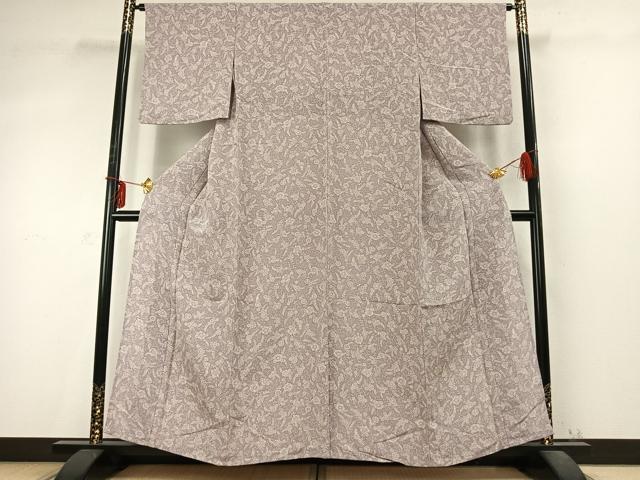 平和屋着物▽上質な小紋 単衣 花唐草文 鬼しぼ縮緬 反端付き 正絹 逸品 AABD0410fy