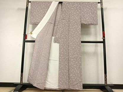 平和屋着物▽上質な小紋 単衣 花唐草文 鬼しぼ縮緬 反端付き 正絹 逸品 AABD0410fy