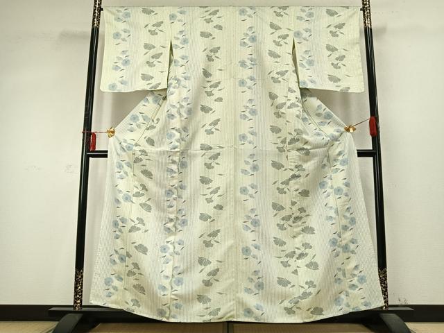 平和屋着物▽小紋 単衣 舞花文 洗える着物 未使用 AABD0412fy