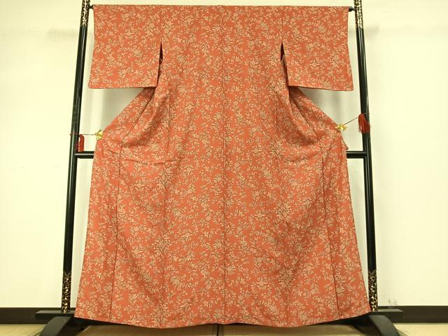 平和屋着物▽上質な小紋 単衣 草花文 正絹 逸品 AABD0415fy