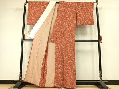 平和屋着物▽上質な小紋 単衣 草花文 正絹 逸品 AABD0415fy