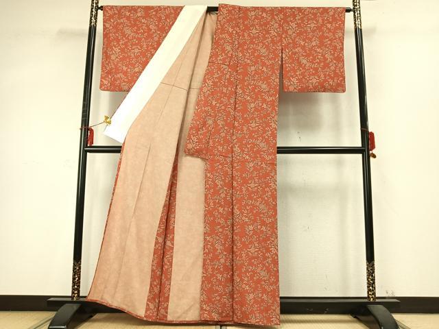 平和屋着物▽上質な小紋 単衣 草花文 正絹 逸品 AABD0415fy