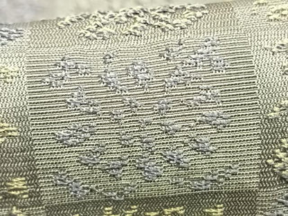 平和屋着物▽お召 単衣 黄金糸 市松文様 正絹 逸品 AABD0416fy