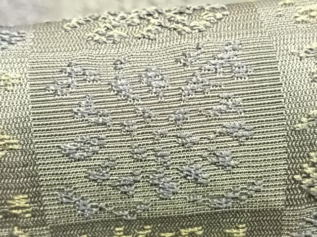 平和屋着物▽お召 単衣 黄金糸 市松文様 正絹 逸品 AABD0416fy