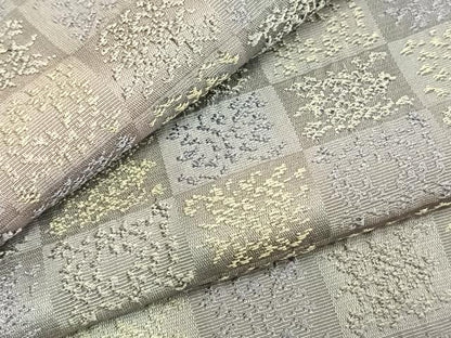 平和屋着物▽お召 単衣 黄金糸 市松文様 正絹 逸品 AABD0416fy