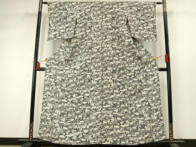 平和屋着物▽上質な小紋　単衣　風景文　正絹　逸品　AABD0417fy