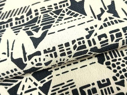平和屋着物▽上質な小紋　単衣　風景文　正絹　逸品　AABD0417fy