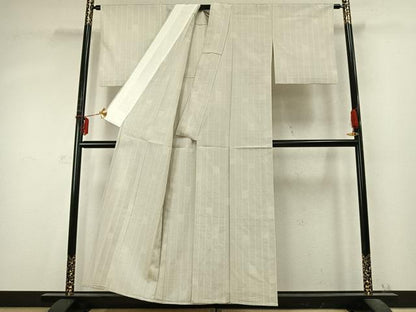 平和屋着物▽本塩沢 単衣 110亀甲 間道 正絹 逸品 AABD0420fy