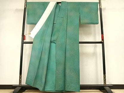 平和屋着物▽墨流しの第一人者 薗部正典 小紋 単衣 草花文 暈し染め 正絹 逸品 AABD0421fy