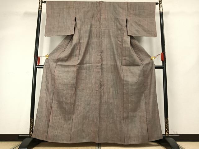 平和屋着物▽上質な紬 単衣 よろけ縞 正絹 逸品 AABD0424fy