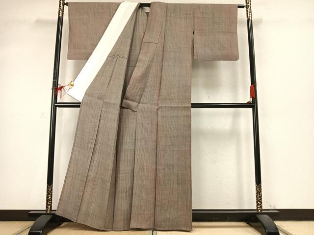 平和屋着物▽上質な紬 単衣 よろけ縞 正絹 逸品 AABD0424fy