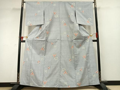 平和屋着物▽上質な紬 単衣 吉祥花文 正絹 逸品 未使用 AABD0425fy