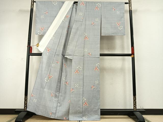 平和屋着物▽上質な紬 単衣 吉祥花文 正絹 逸品 未使用 AABD0425fy