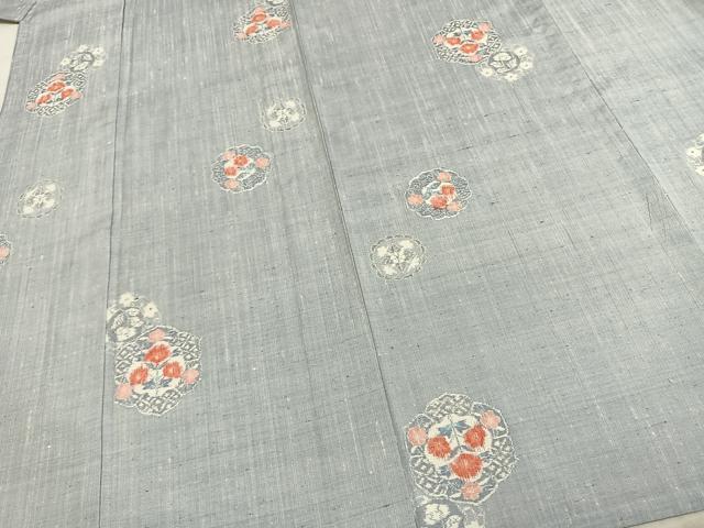 平和屋着物▽上質な紬 単衣 吉祥花文 正絹 逸品 未使用 AABD0425fy