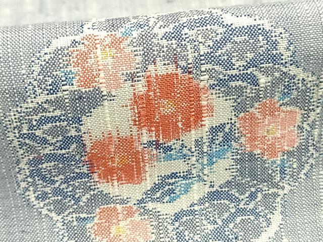 平和屋着物▽上質な紬 単衣 吉祥花文 正絹 逸品 未使用 AABD0425fy