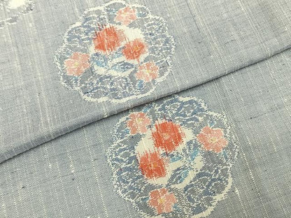 平和屋着物▽上質な紬 単衣 吉祥花文 正絹 逸品 未使用 AABD0425fy